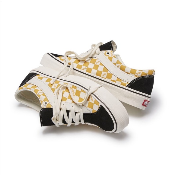 Vans Bold Ni Checkerboard Yellow Sneakers Black/Mango Mojito Retro Reissue - Picture 3 of 16